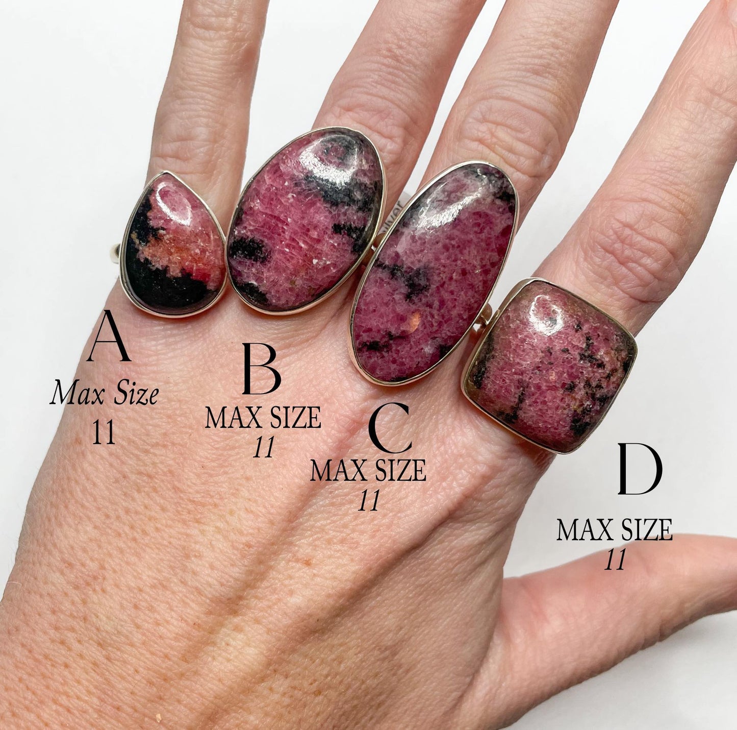 Rhodonite Sized Ring - Solid Sterling Silver