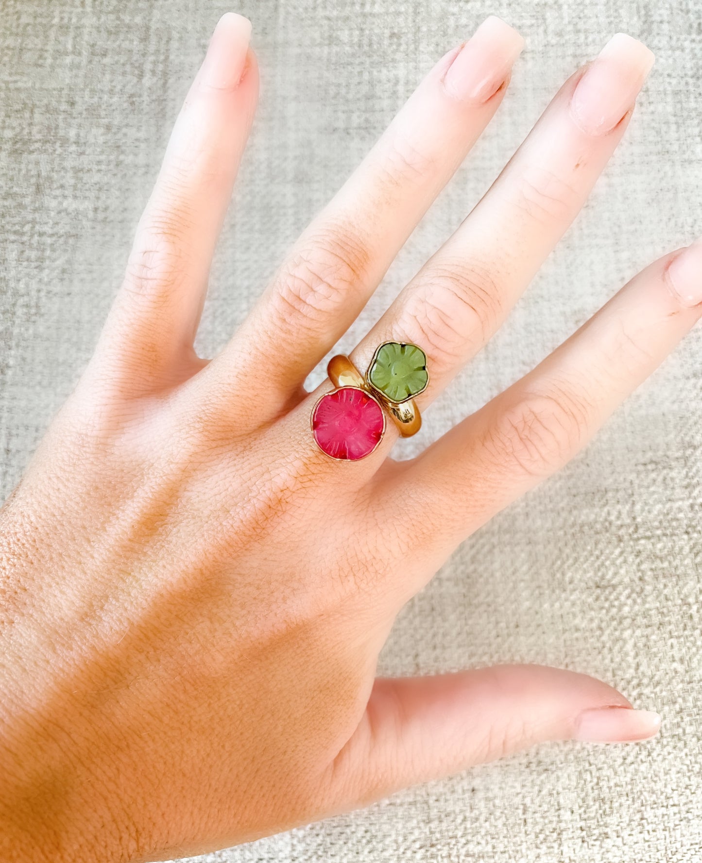 Jade Flower Bypass Adjustable Rings - Alchemia