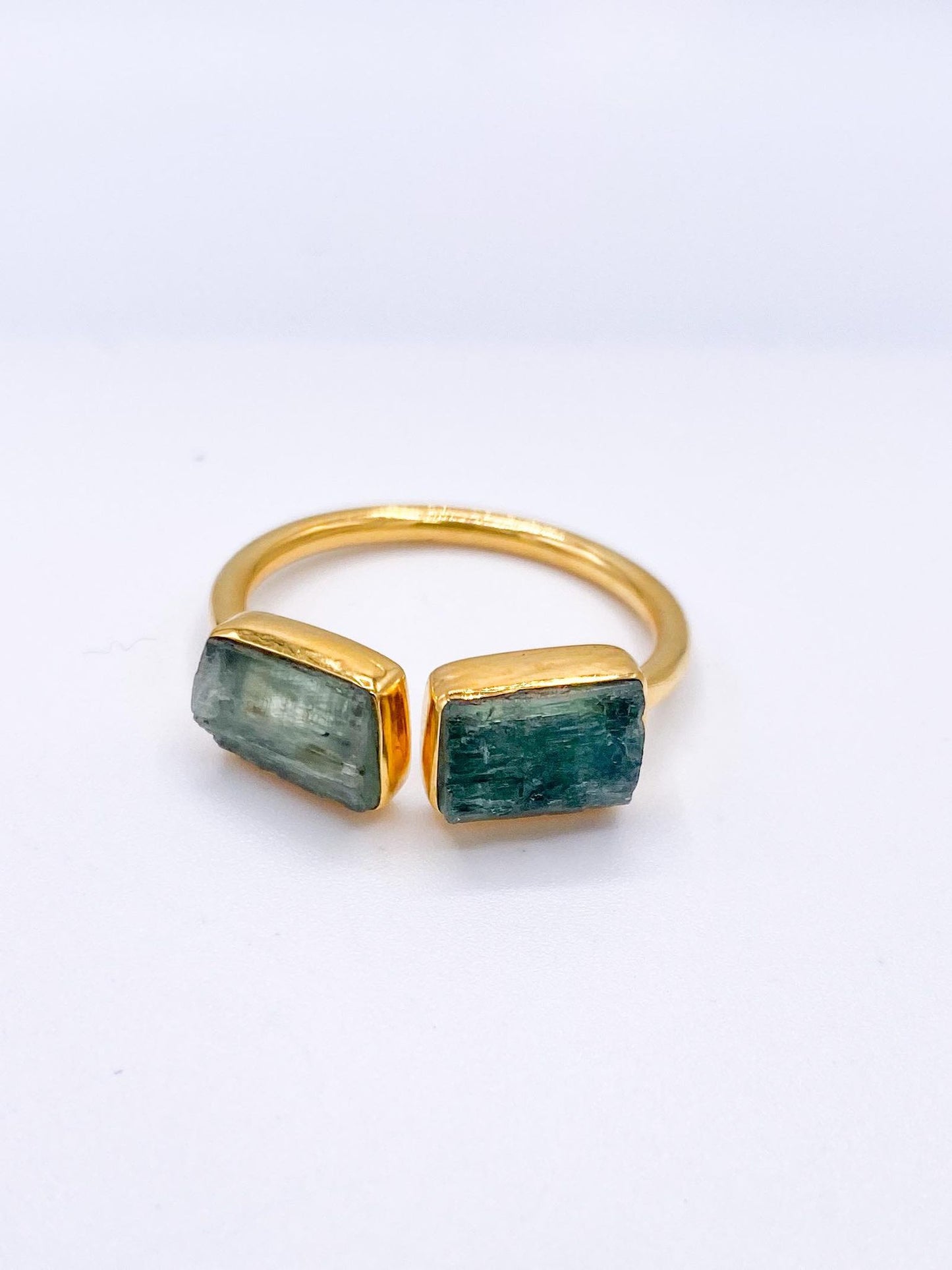 Green Kyanite Bypass Ring-Solid Sterling Silver Plus 18k Plate