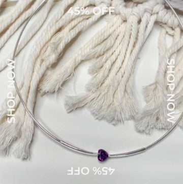 Amethyst Heart Omega Necklace - Solid Sterling Silver