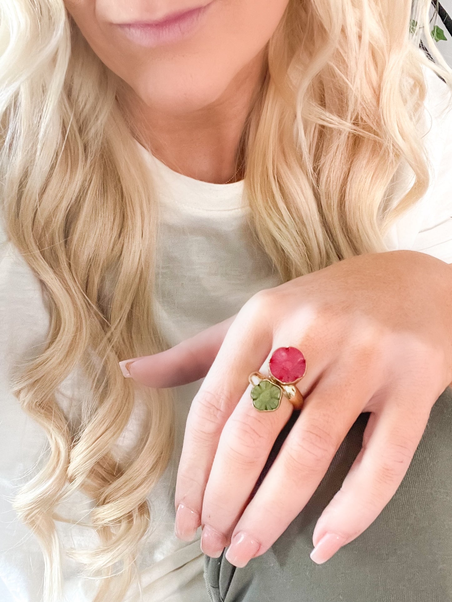 Jade Flower Bypass Adjustable Rings - Alchemia