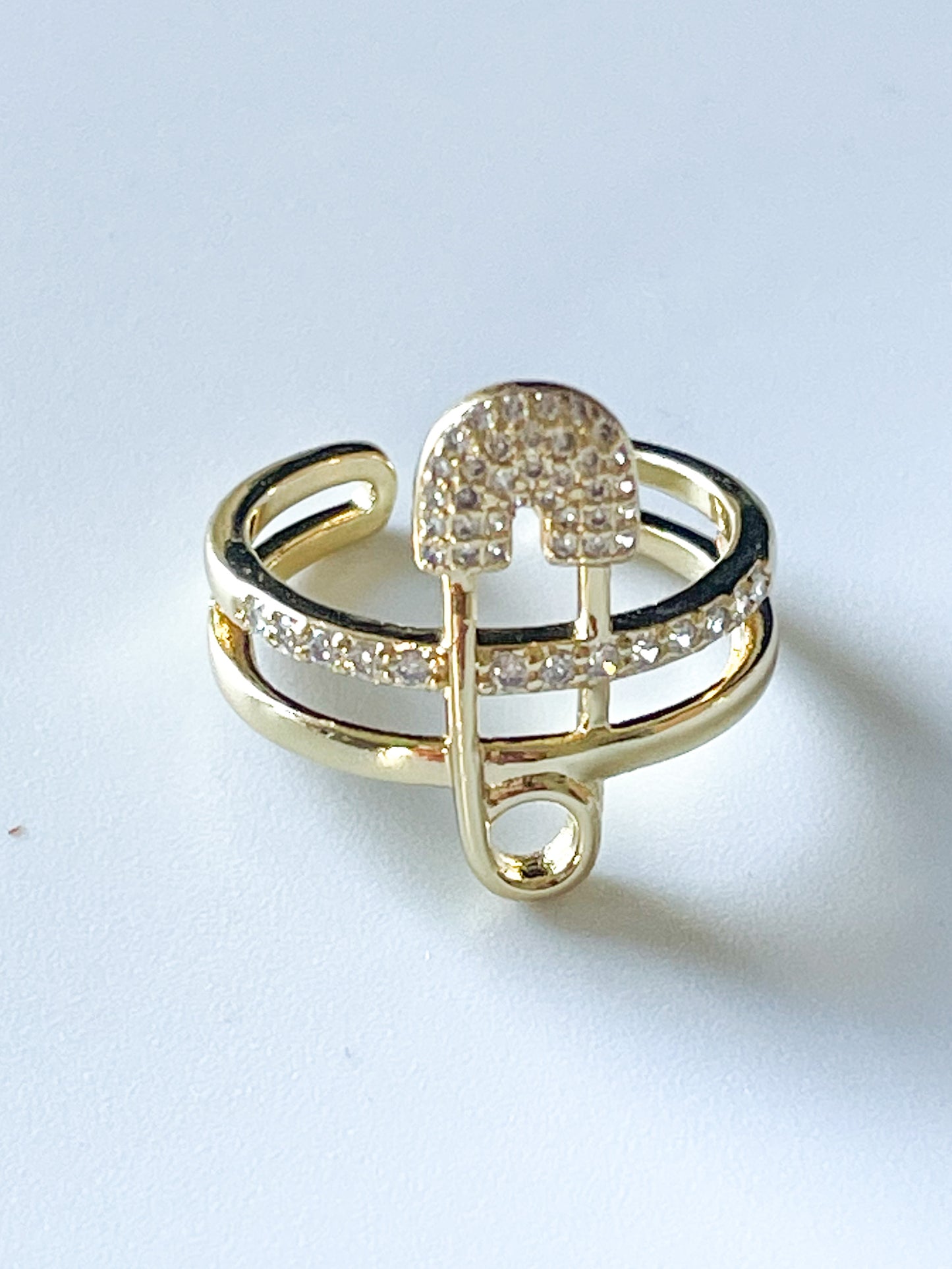 Safety Pin CZ Ring-18k Gold Filled
