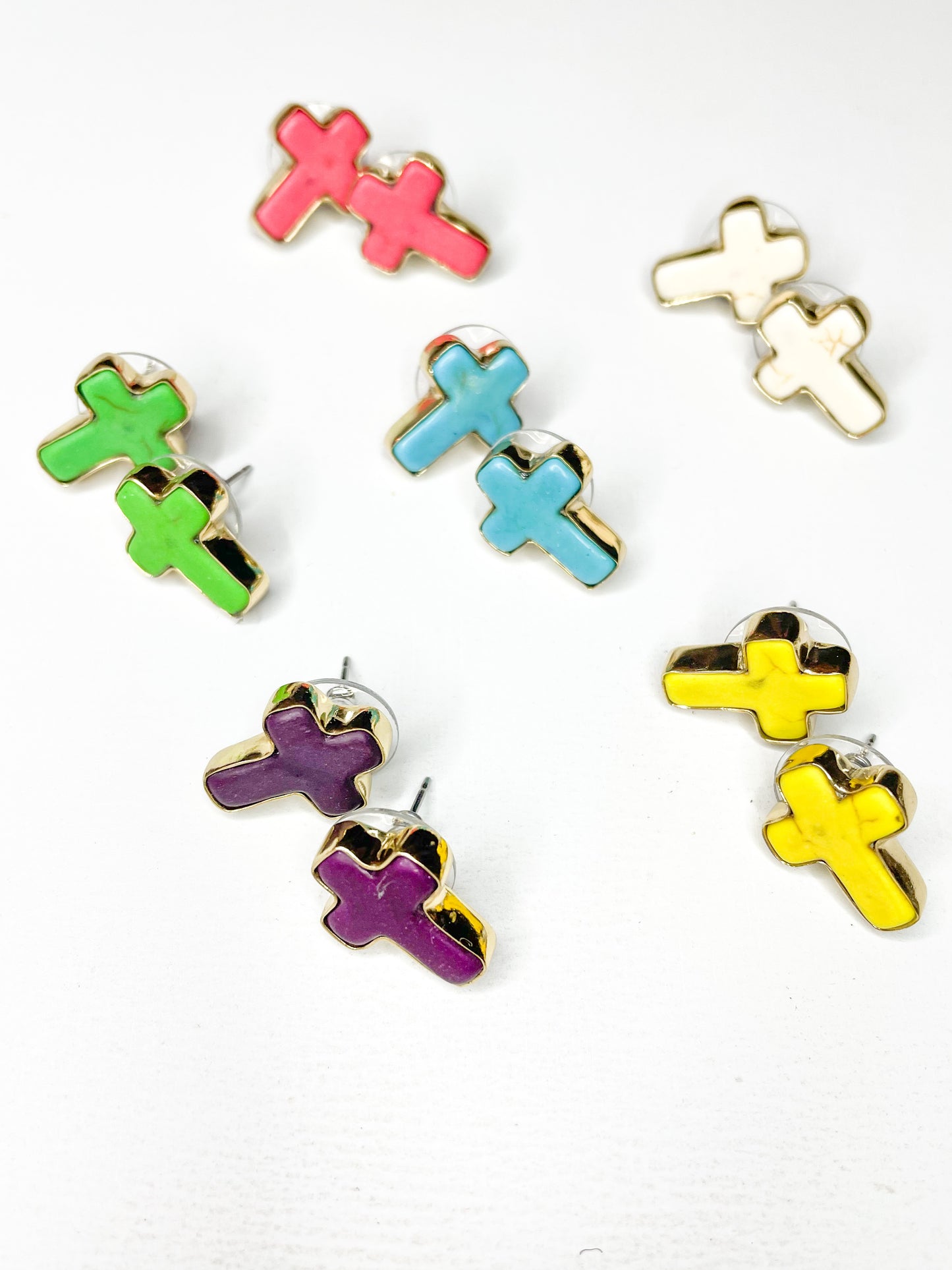 Howlite Cross Post Earrings - Alchemia