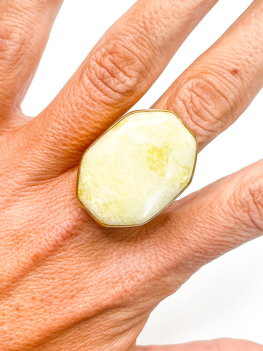 Yellow Agate Octagon Adjustable Ring - Alchemia