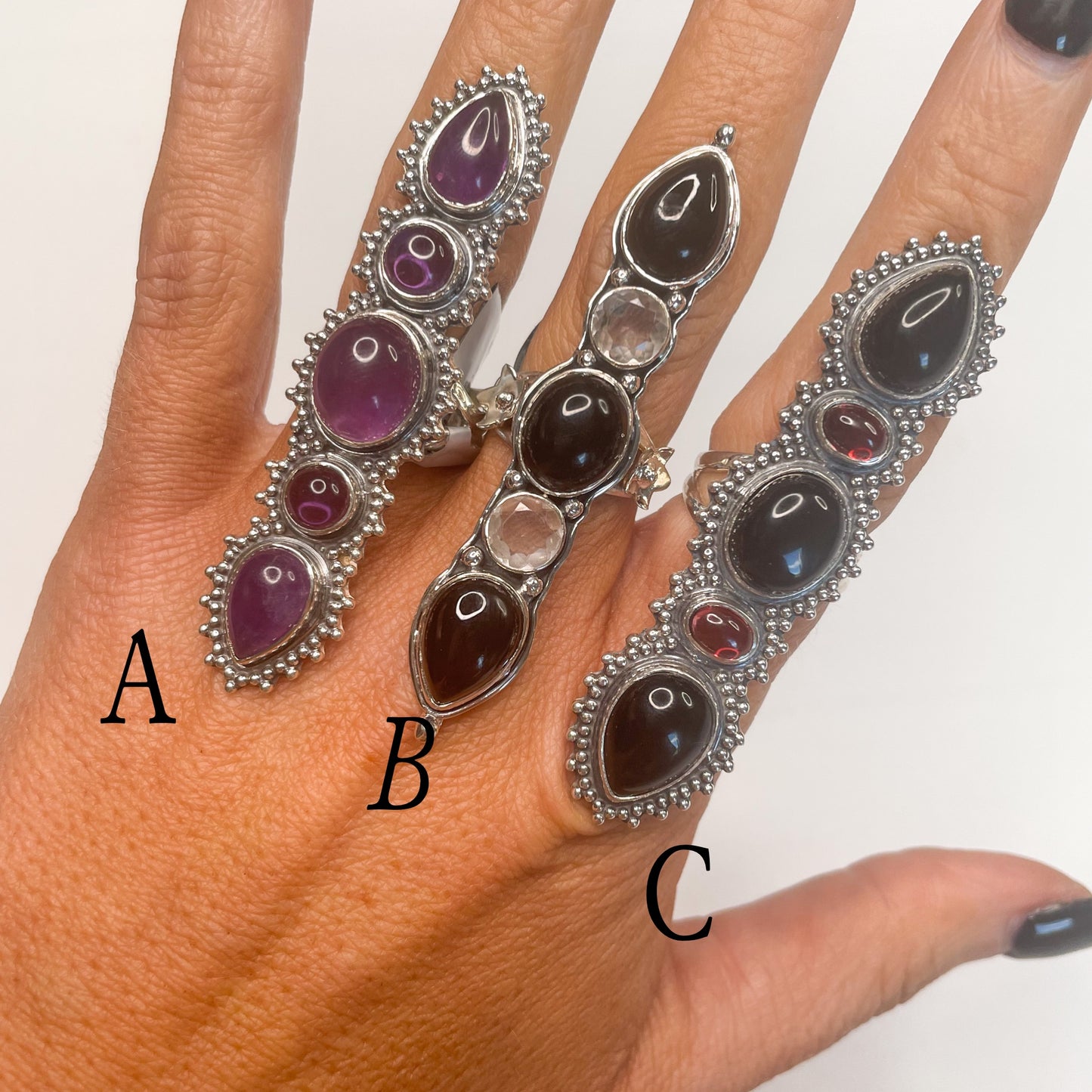 Sterling Silver Multi Stone Crawler Adjustable Ring