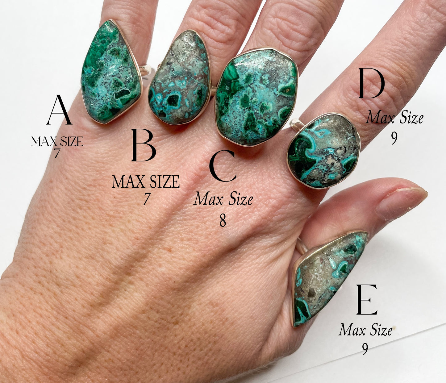 Malachite Azurite Turquoise Sized Ring-Solid Sterling Silver