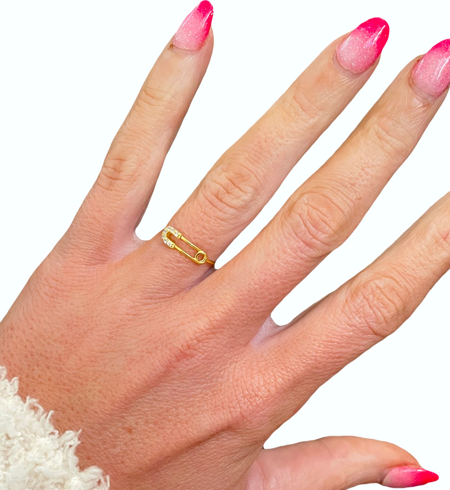 Dainty Safety Pin Adjustable Ring – Solid Sterling Silver