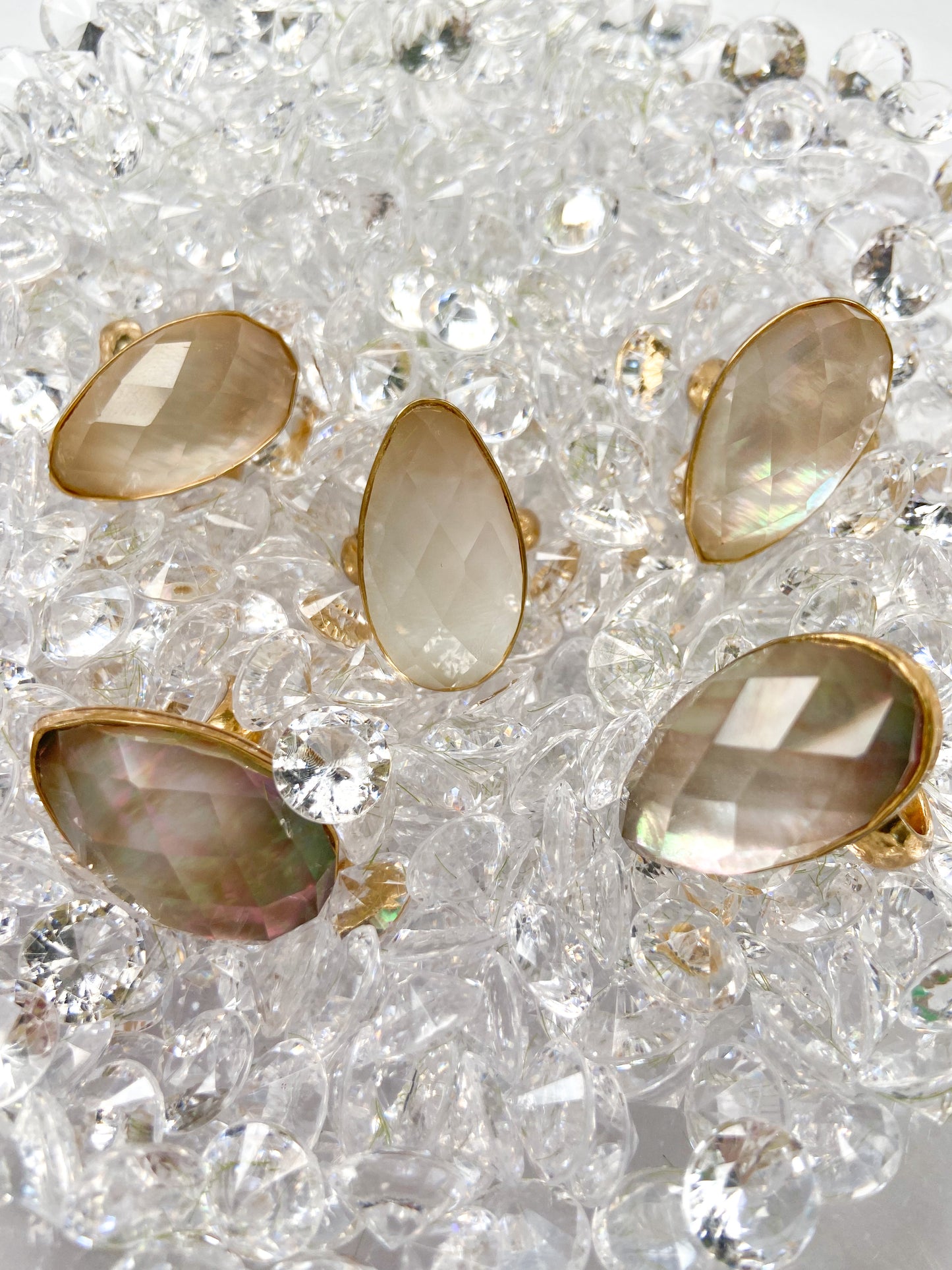 Mother Of Pearl Faceted Adjustable Ring-Alchemia