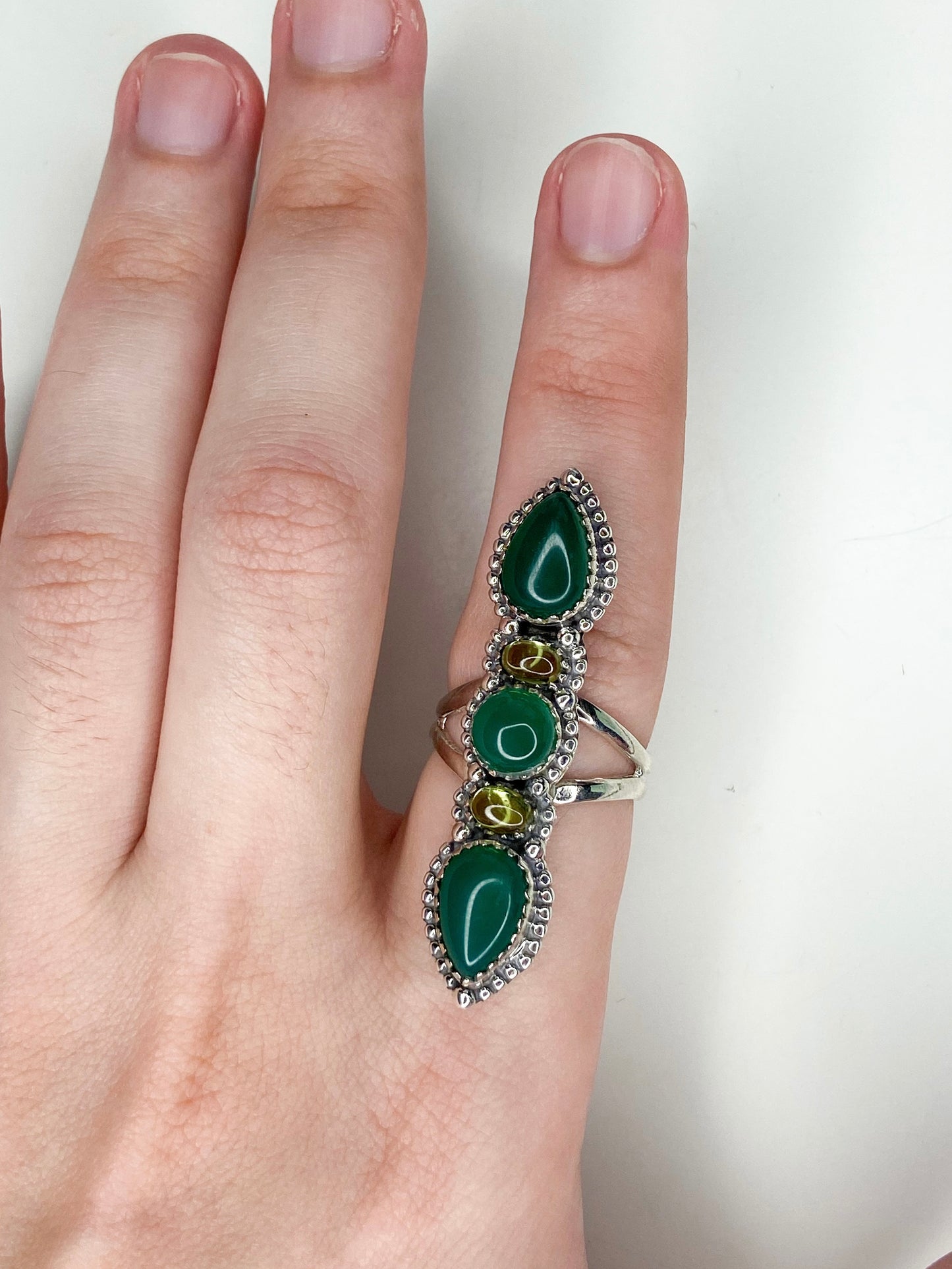 Sterling Silver Lab Emerald and Lab Peridot Adjustable Ring Crawler