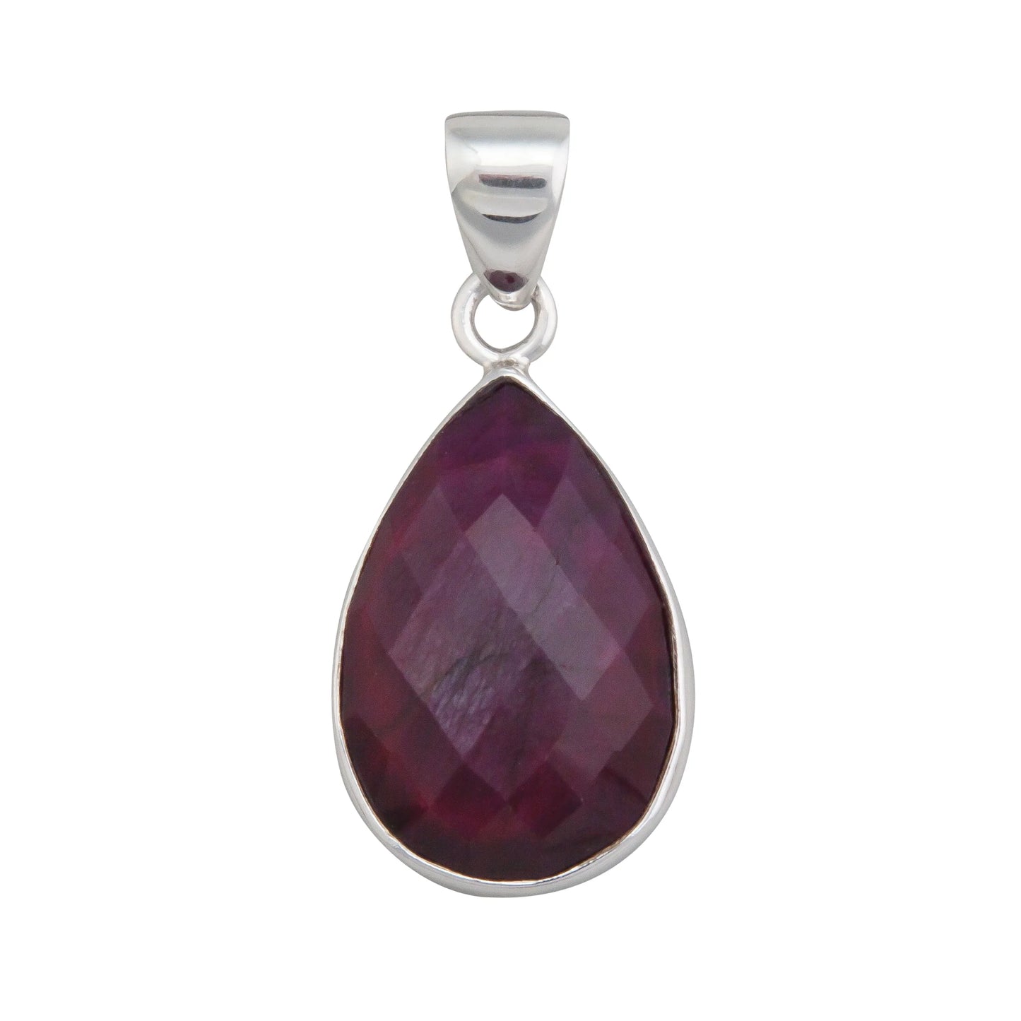 STERLING SILVER RUBY TEARDROP PENDANT