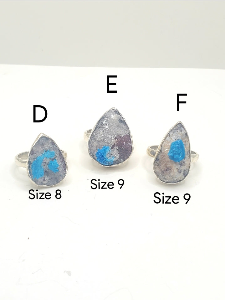 Cavansite Crystal Sized Ring- Solid Sterling Silver