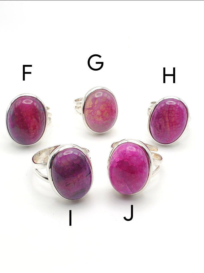 Pink Oval Dragon Stone Adjustable Ring - Solid Sterlig Silver