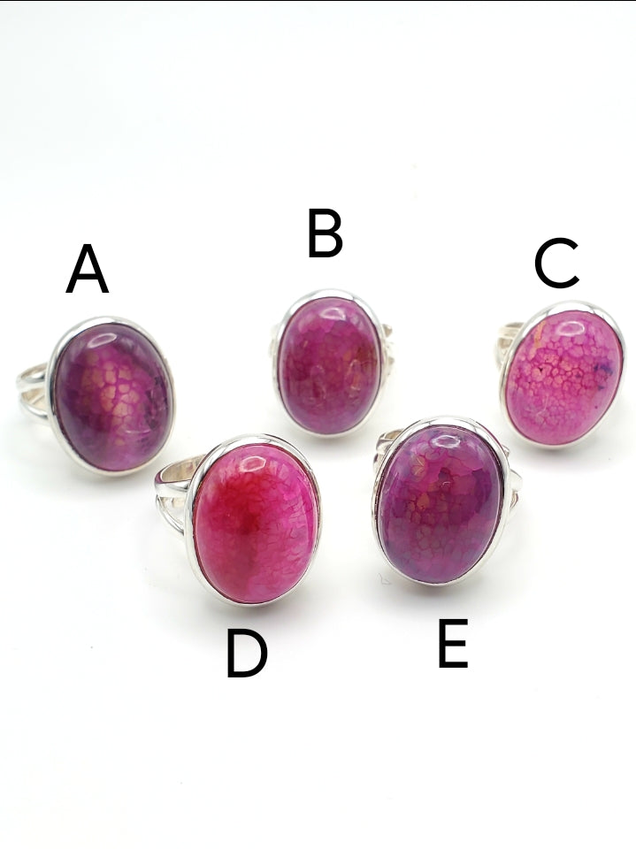 Pink Oval Dragon Stone Adjustable Ring - Solid Sterlig Silver