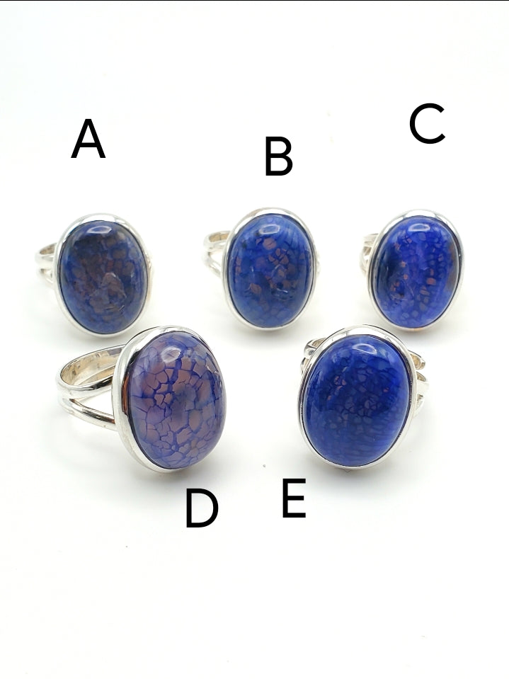 Blue Oval Dragon Stone Adjustable Ring - Solid Sterling Silver