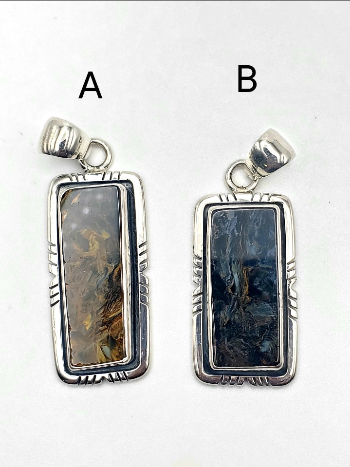Pietersite Pendant with Lip - Solid Sterling Silver