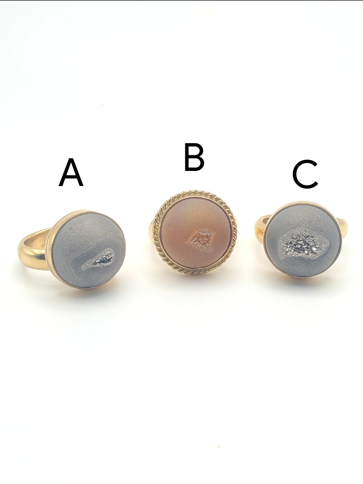 Dainty Druzy Polka Dot Adjustable Ring - Alchemia