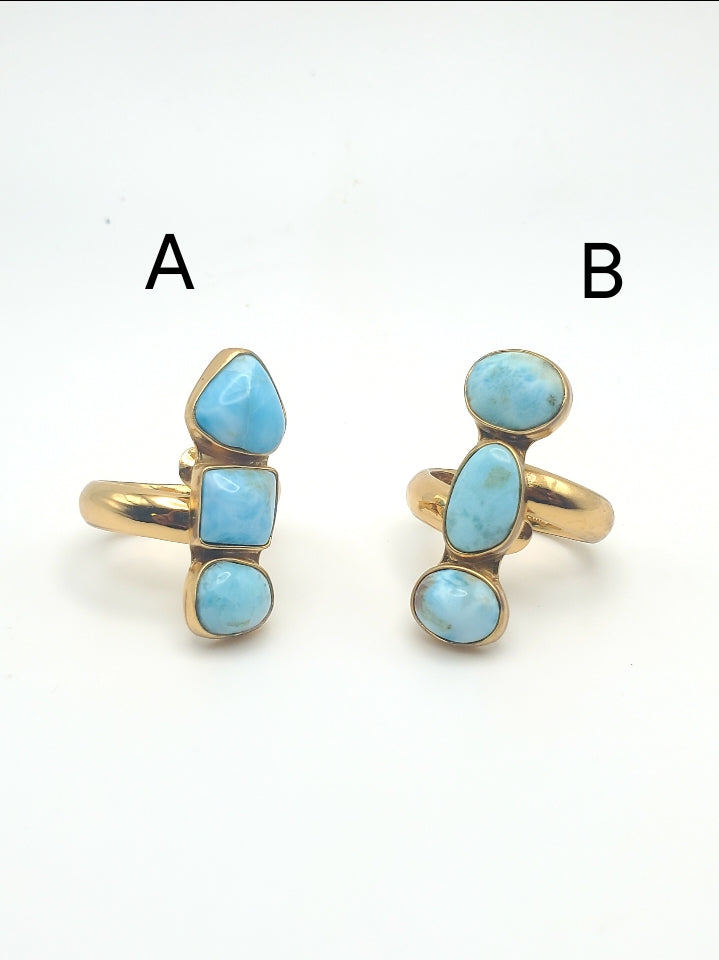 Larimar Dainty Tripple Crawler Ring - Alchemia