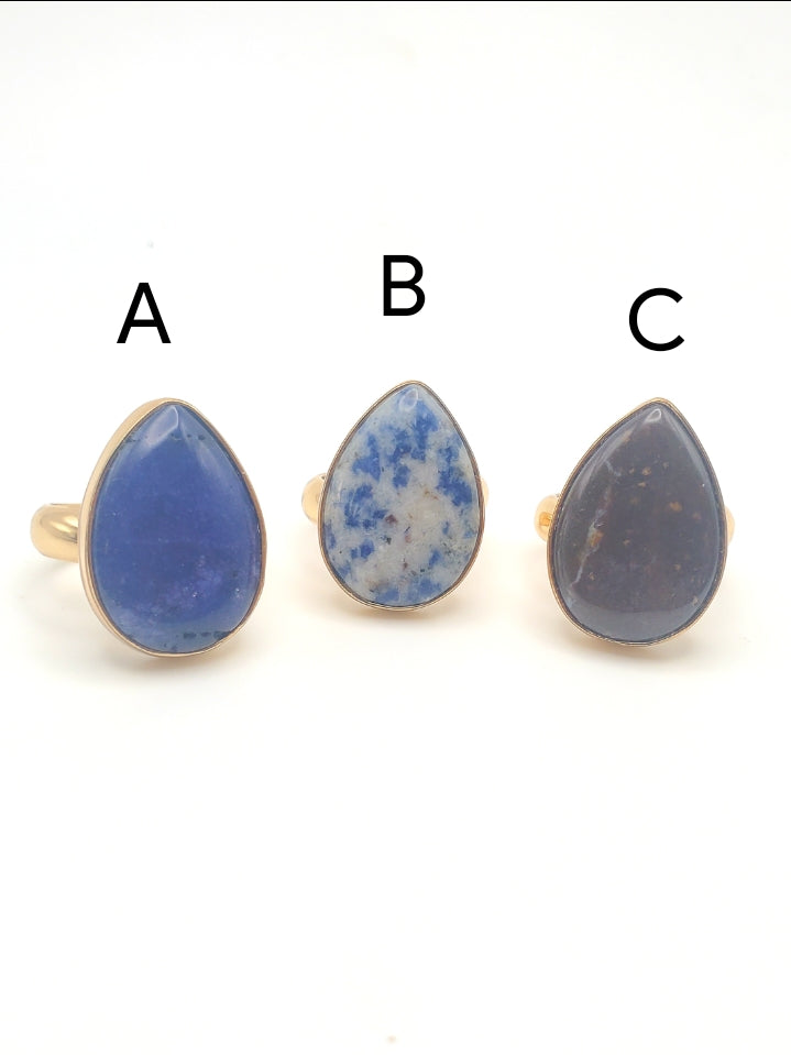 Lapis Lazuli and Opal Mix Teardrop Adjustable Ring - Alchemia