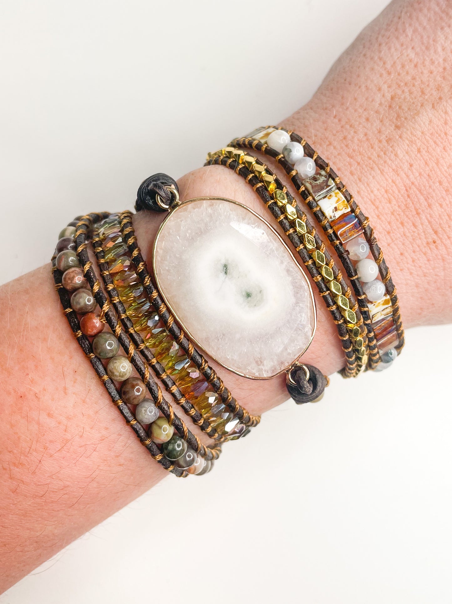 Amethyst Scolecite 5-time boho wrap - Leather