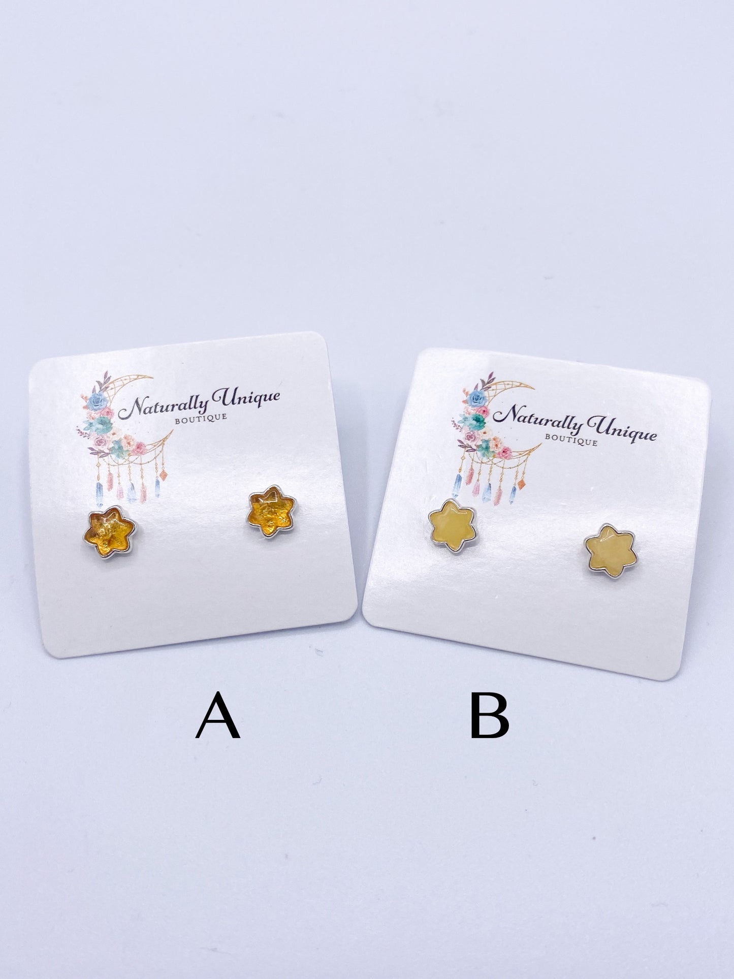 Amber Flower Stud Post Earrings - Solid Sterling Silver