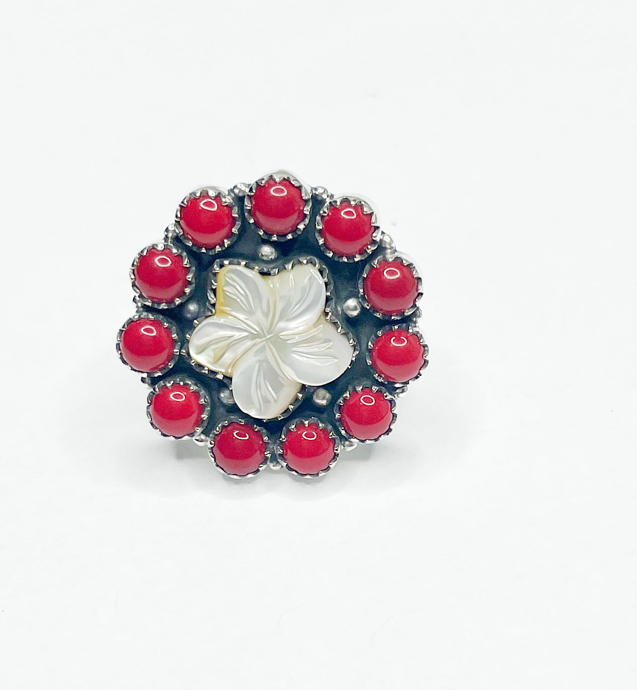 Red And MOP Ring-Solid Sterling Silver