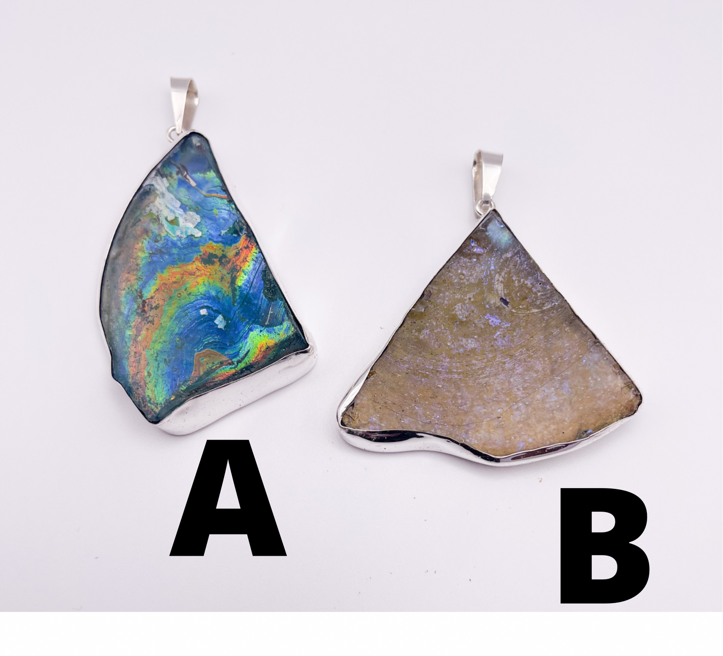 Large Roman Glass Pendant-Solid Sterling Silver