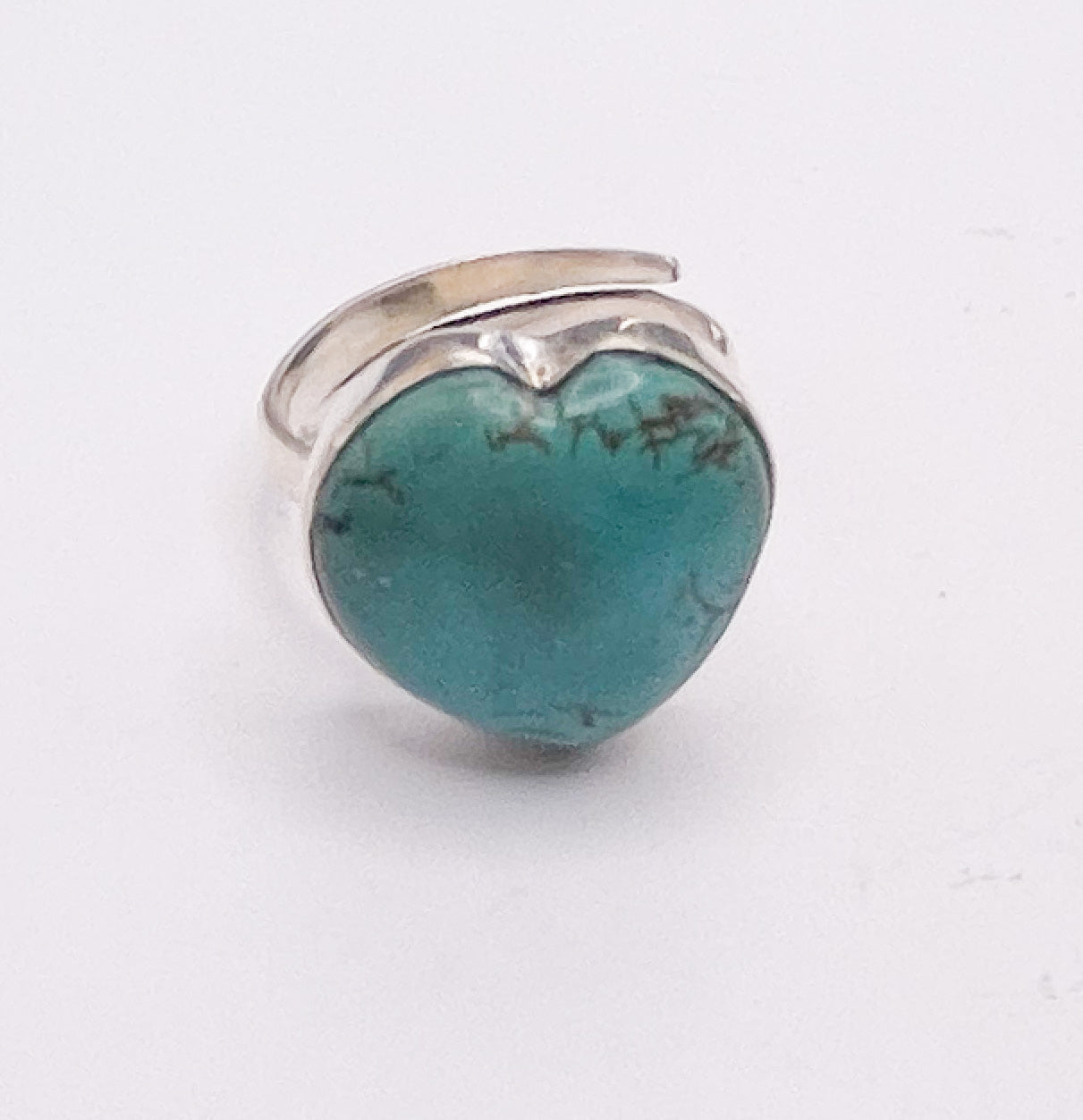 Blue Howlite Heart Adjustable Ring - Solid Sterling Silver