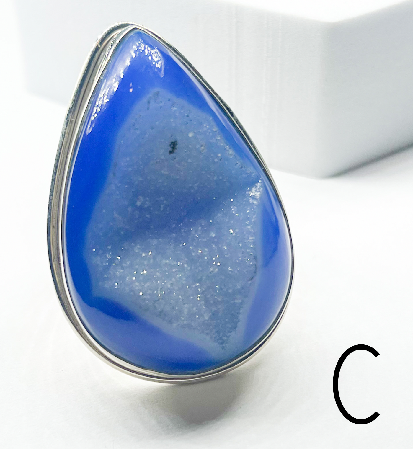 Dark Blue Druzy Teardrop Flexible Cuff Ring-Solid Sterling Silver