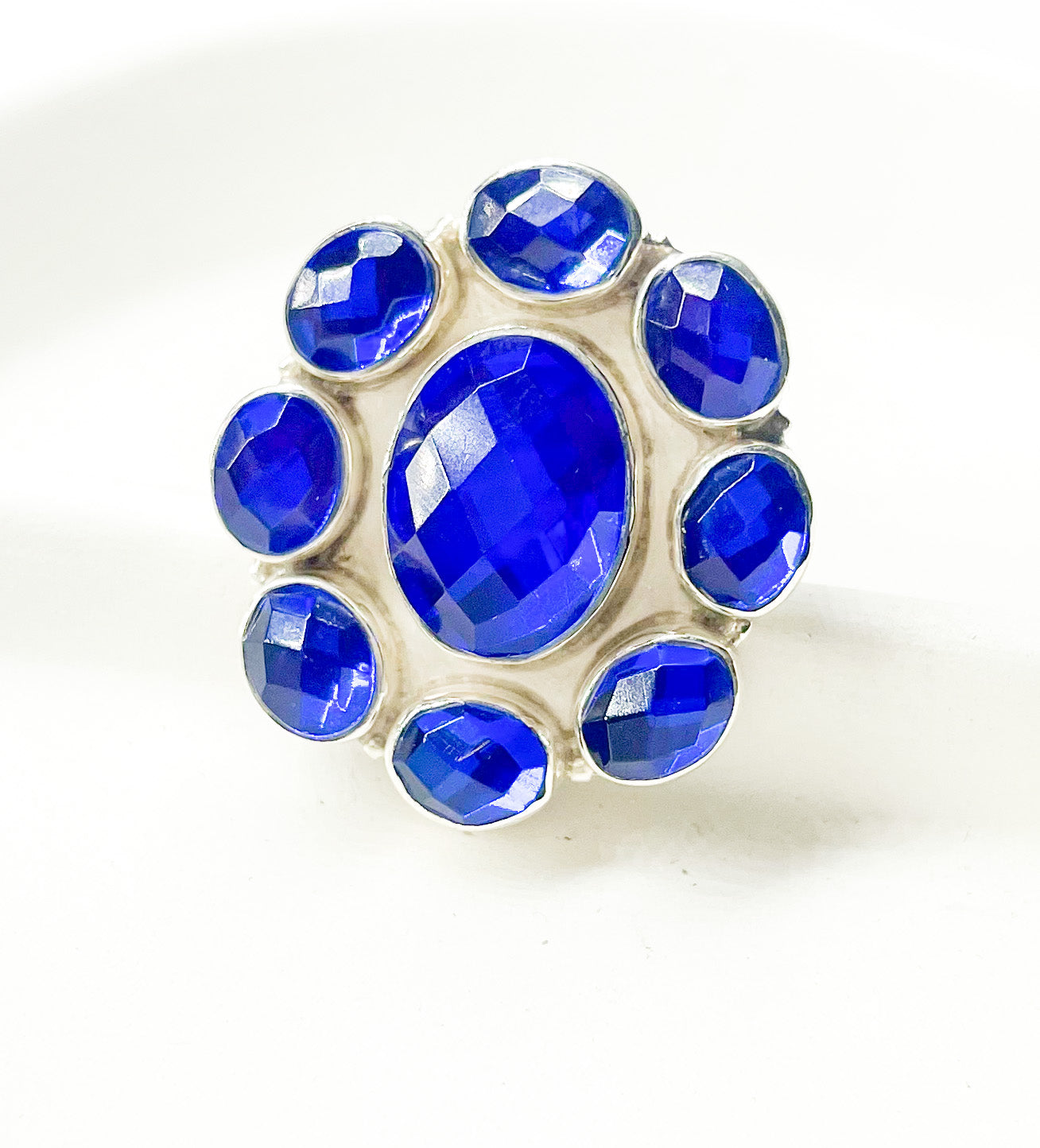 Aqua Mystical Glass Adjustable Ring-Solid Sterling Silver
