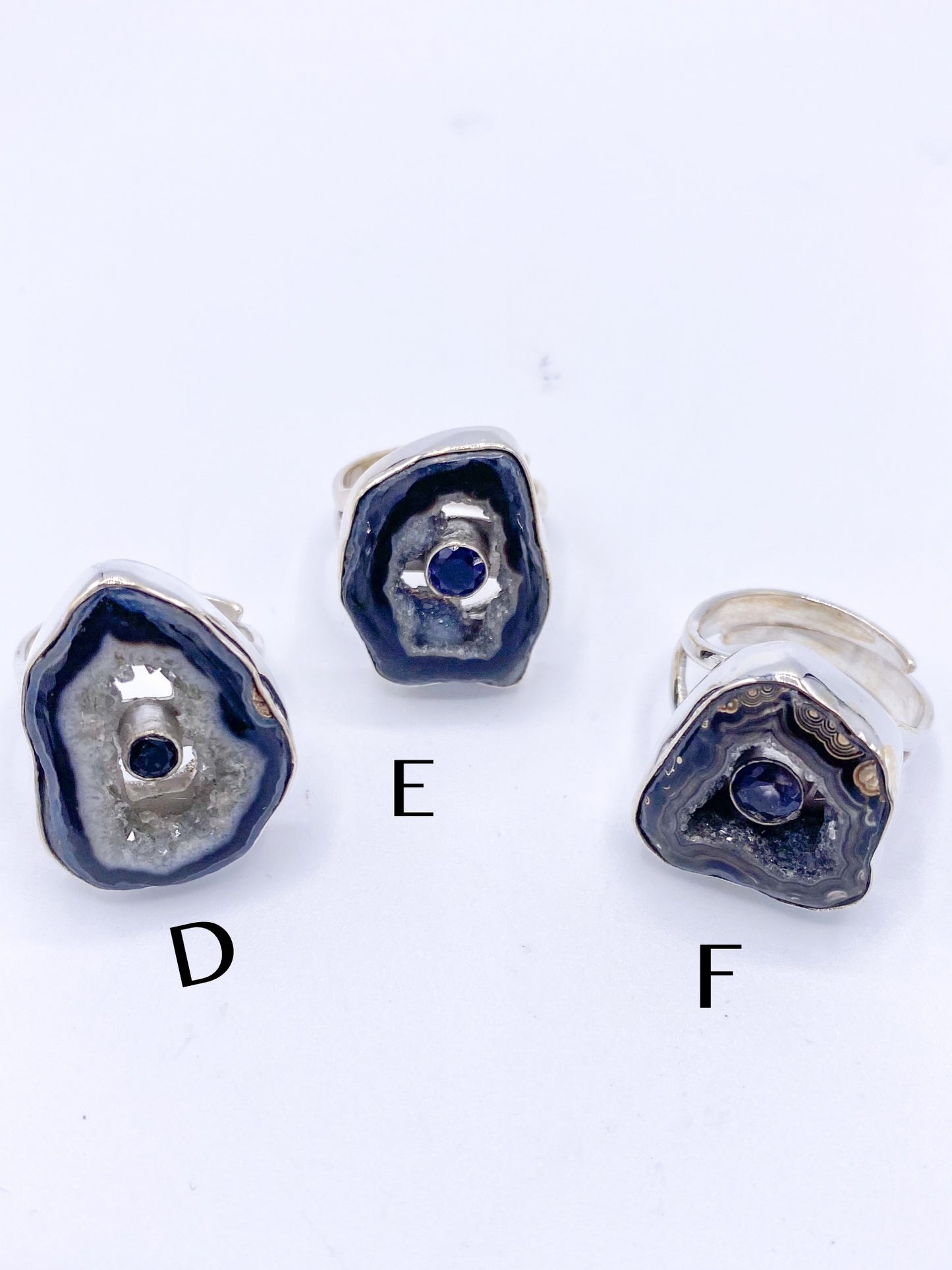 Black Agate Rings-Solid Sterling Silver