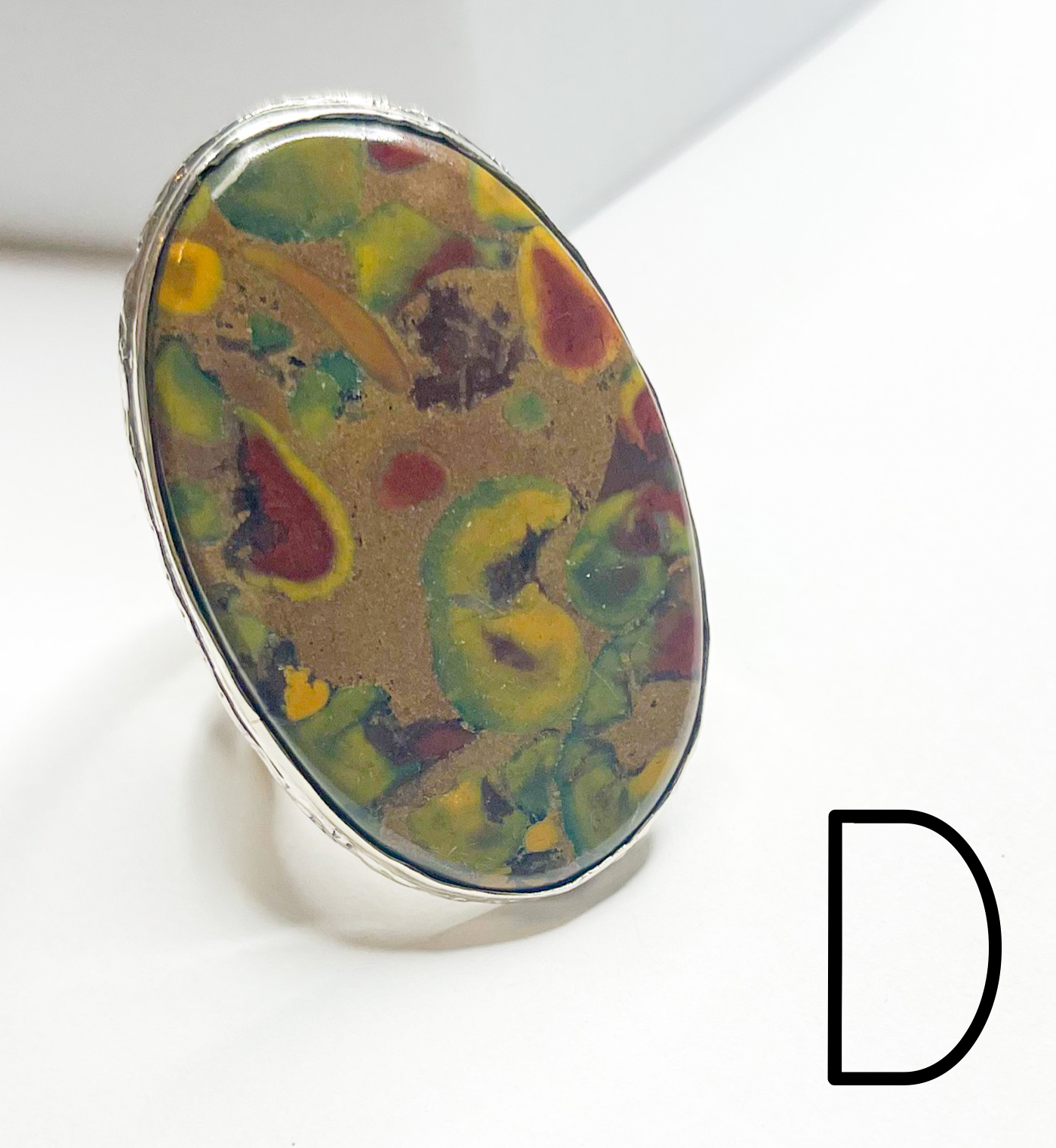 Rain Forest Jasper Adjustable Statement Ring - Solid Sterling Silver