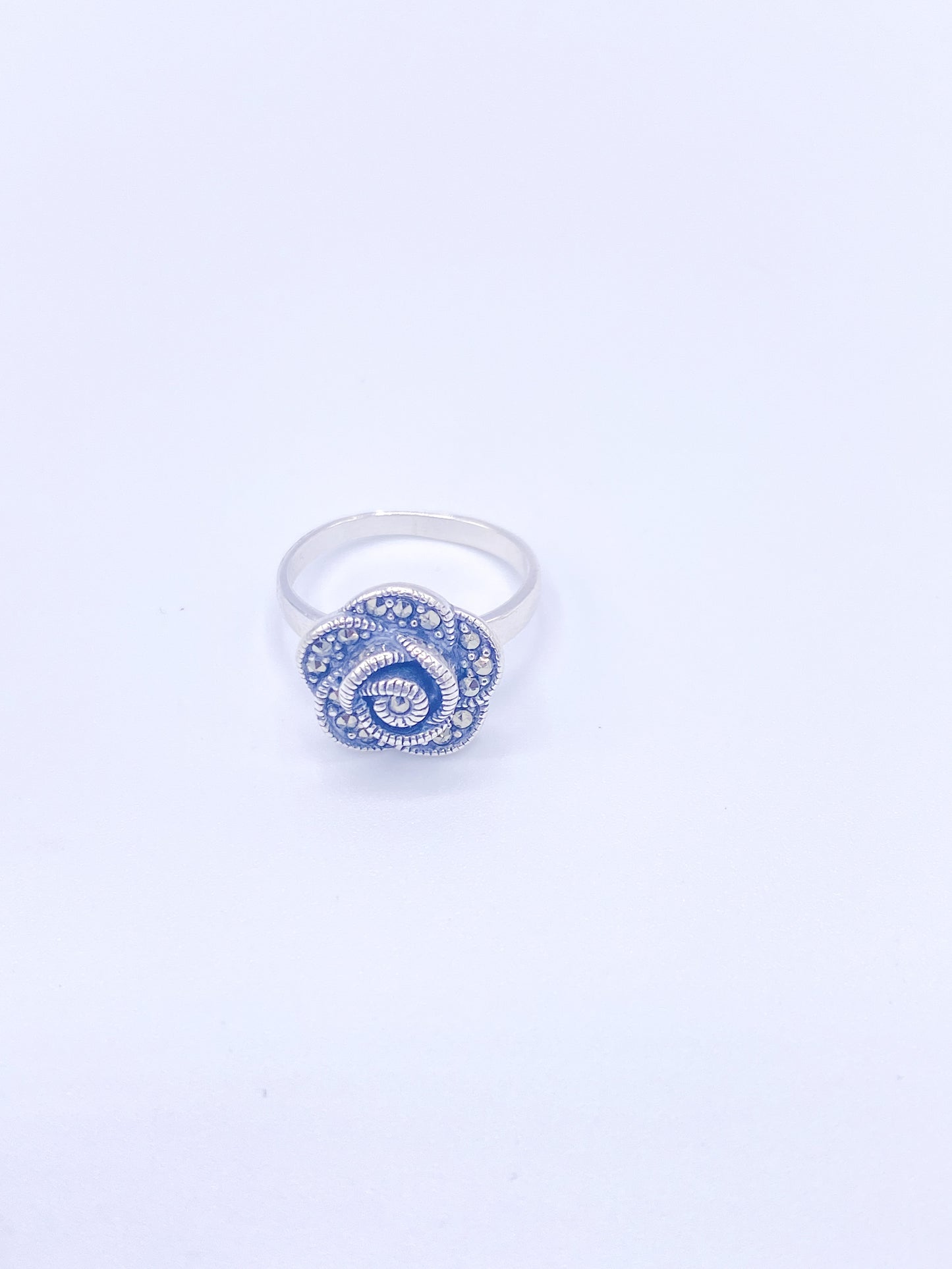 Marcacite Dainty Flower Ring - Solid Sterling Silver