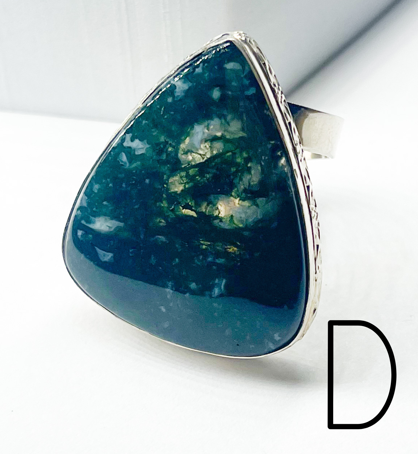Moss Agate Statement Ring Flex Cuff-Solid Sterling Silver