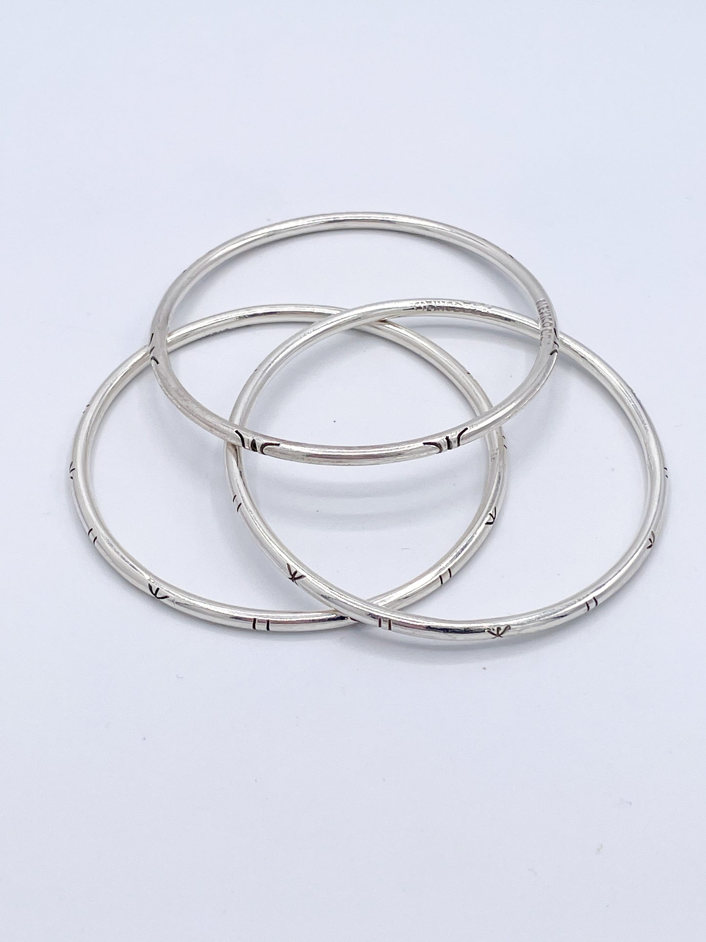 Solid Sterling Silver Bangles with Tribal Cut Edge