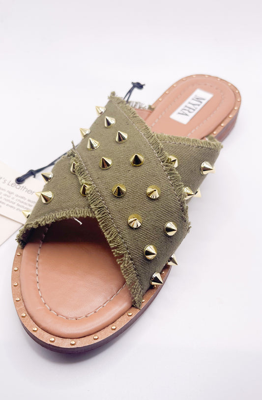 Army Green Stud Fluff Sandal