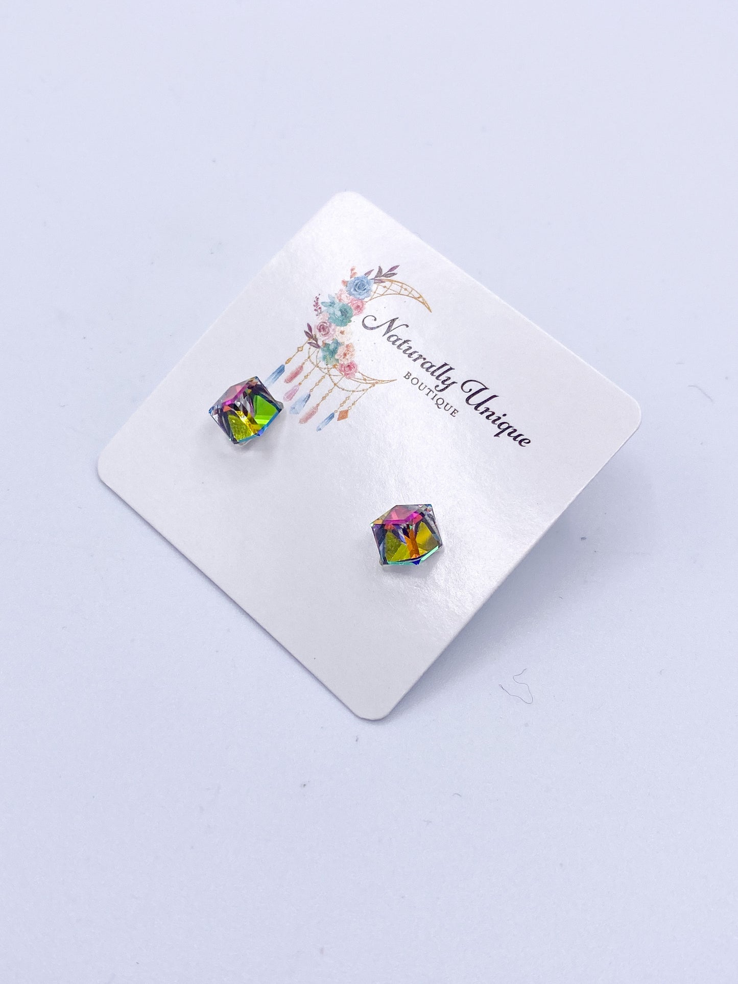 Rainbow CZ Stud Post Earrings-Solid Sterling Dilver