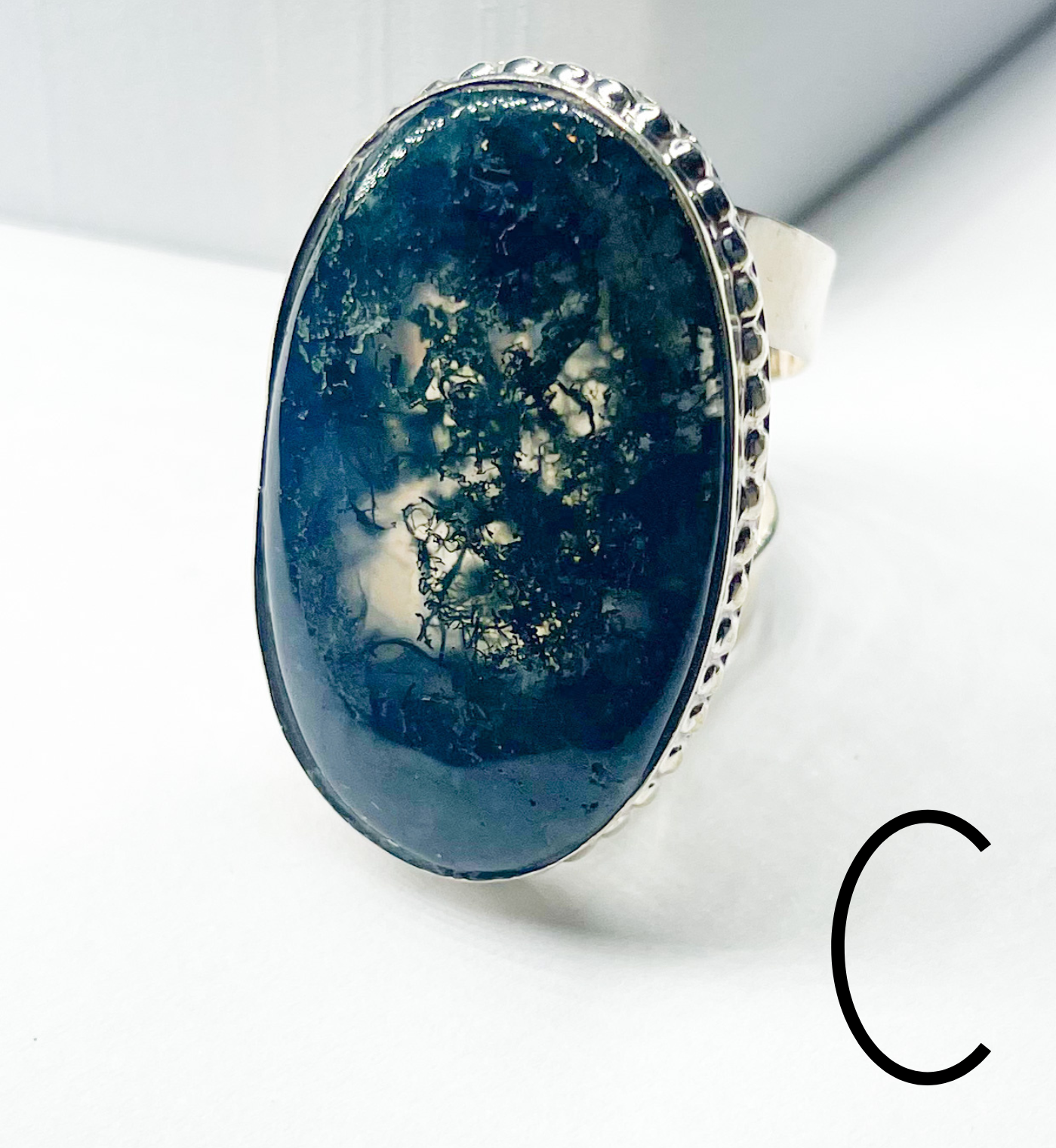 Moss Agate Statement Ring Flex Cuff-Solid Sterling Silver