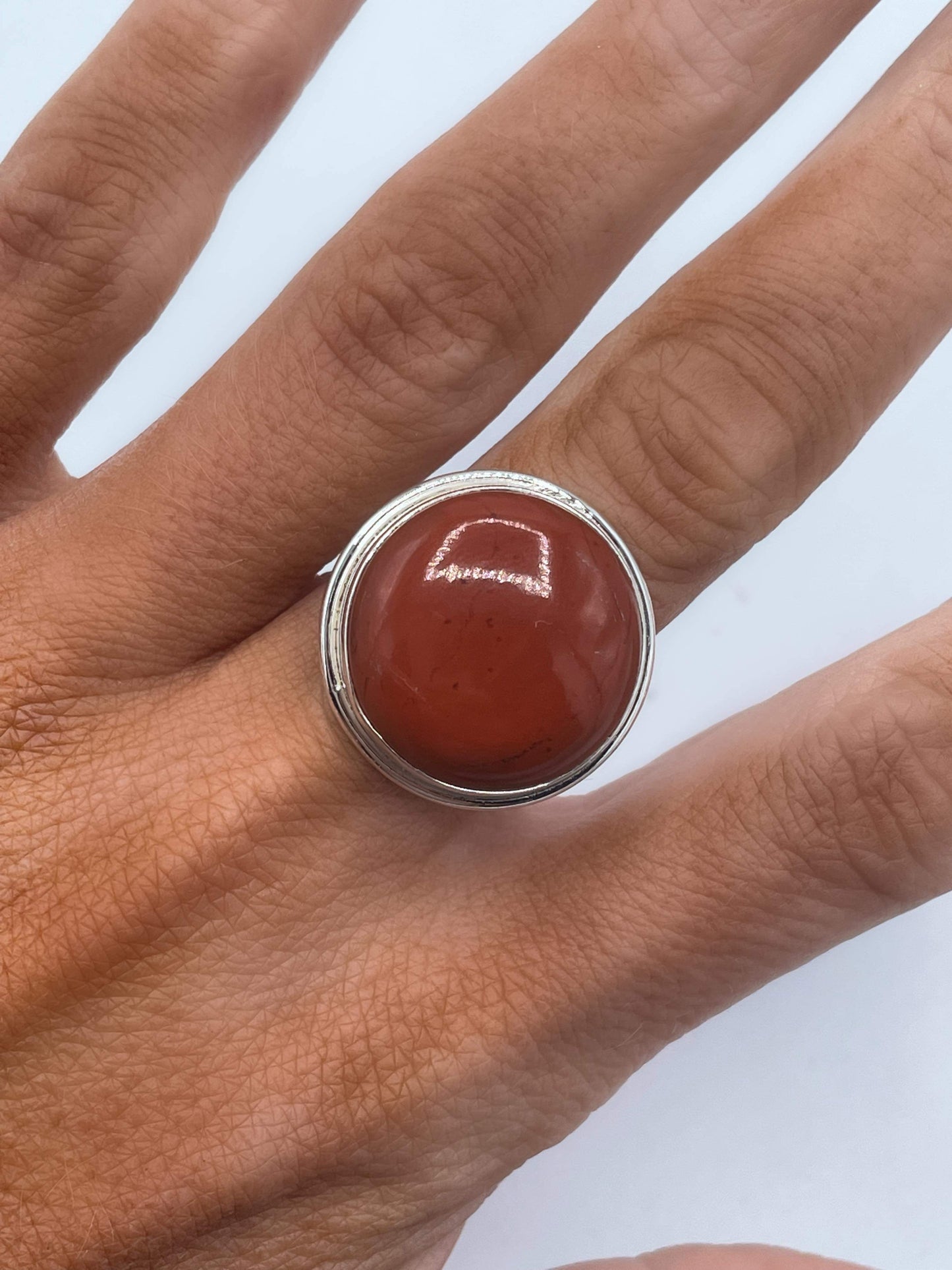 Sterling Silver Red Jasper Polka Dot Adjustable Ring