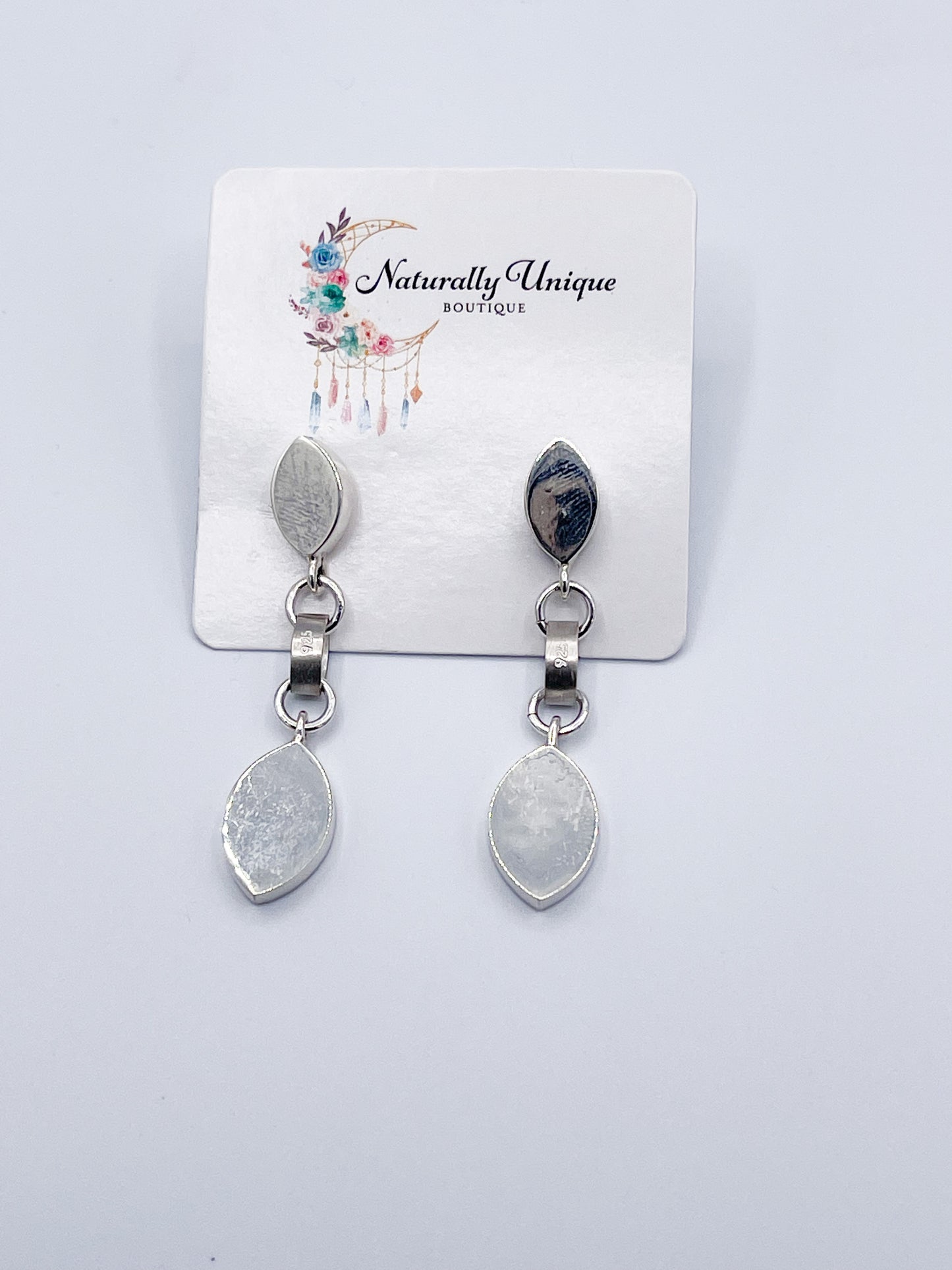 Marquis Patterned Dangles - Solid Sterling Silver