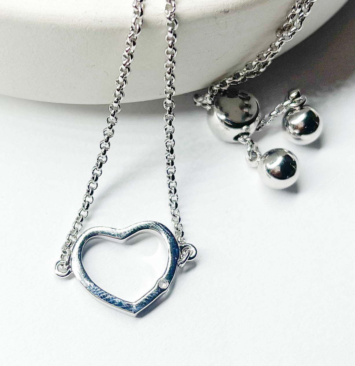 Plain Heart Bolo Bracelet-Rhodium