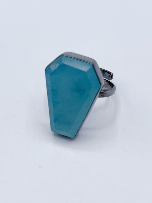 Aquamarine Bezel Coffin Ring-Solid Sterling Silver