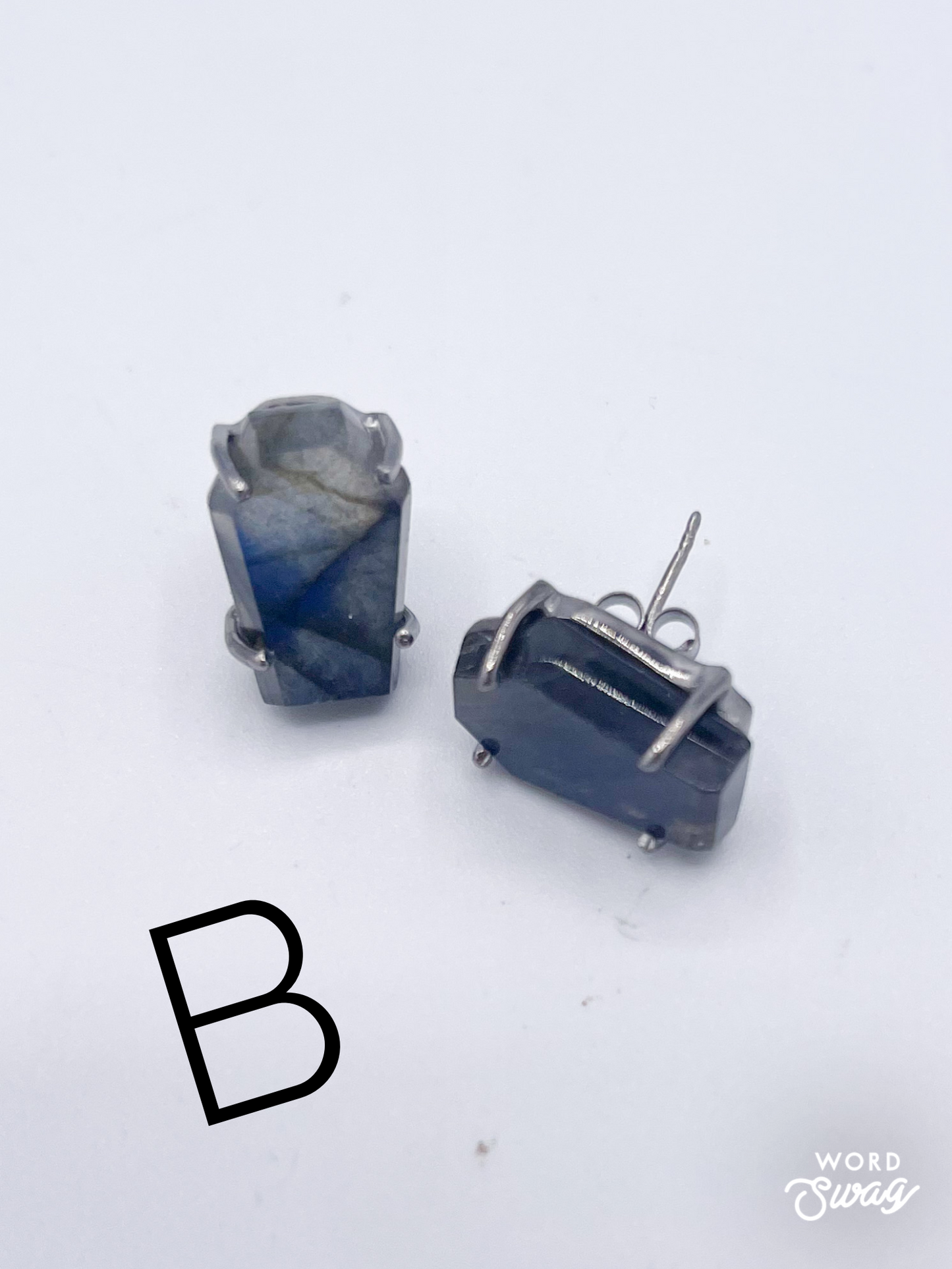 Labradorite Coffin Studs-Solid Sterling Silver