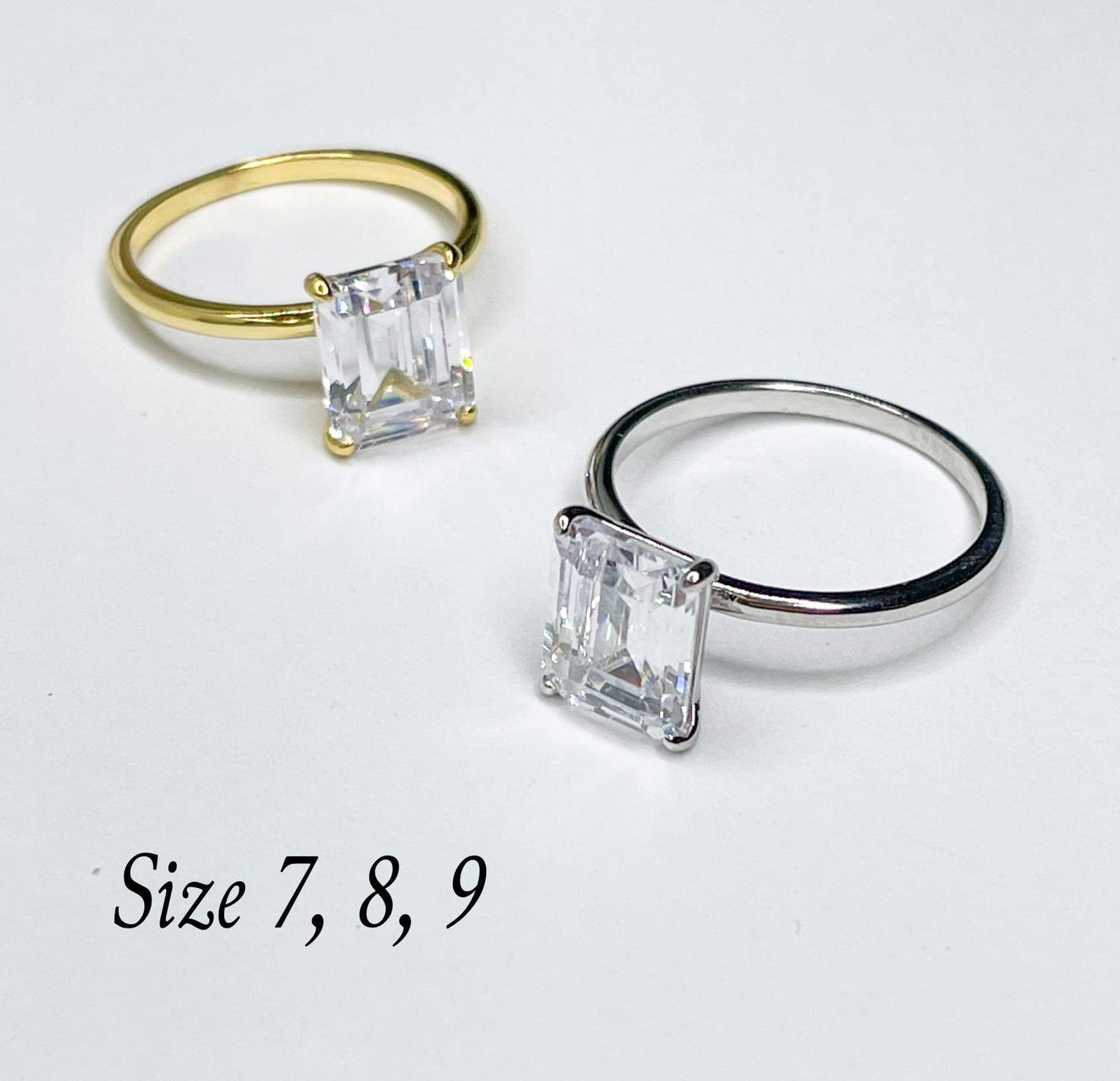Gold Dainty Square CZ Prong Set Ring-SSS