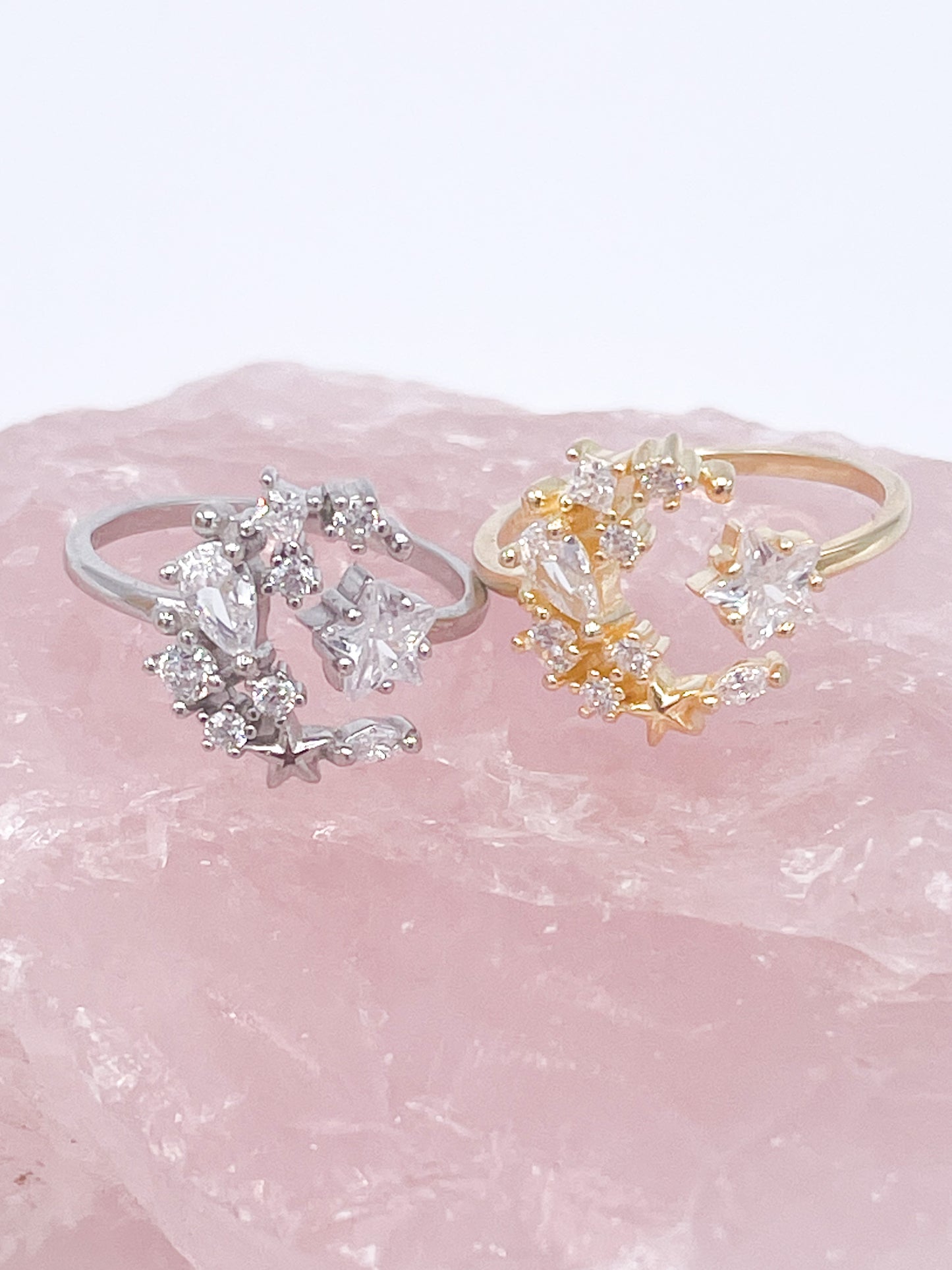 CZ Moon and Star Sized Ring -Vermeil