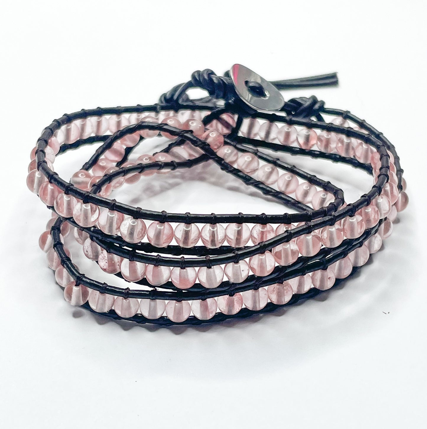 Pink Quartz Super Long Leather Wrap - 106