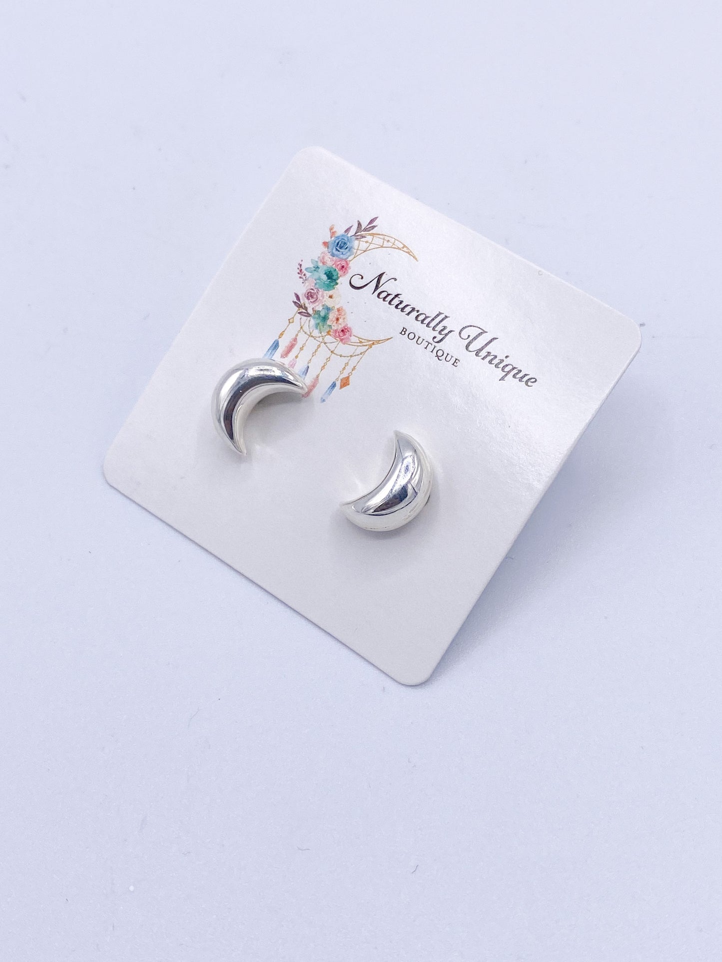 Thick Dainty Moon Studs-Solid Sterling Silver