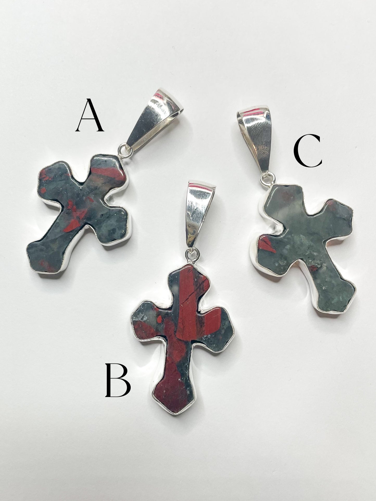 Blood Stone Cross Pendant - Solid Sterling Silver