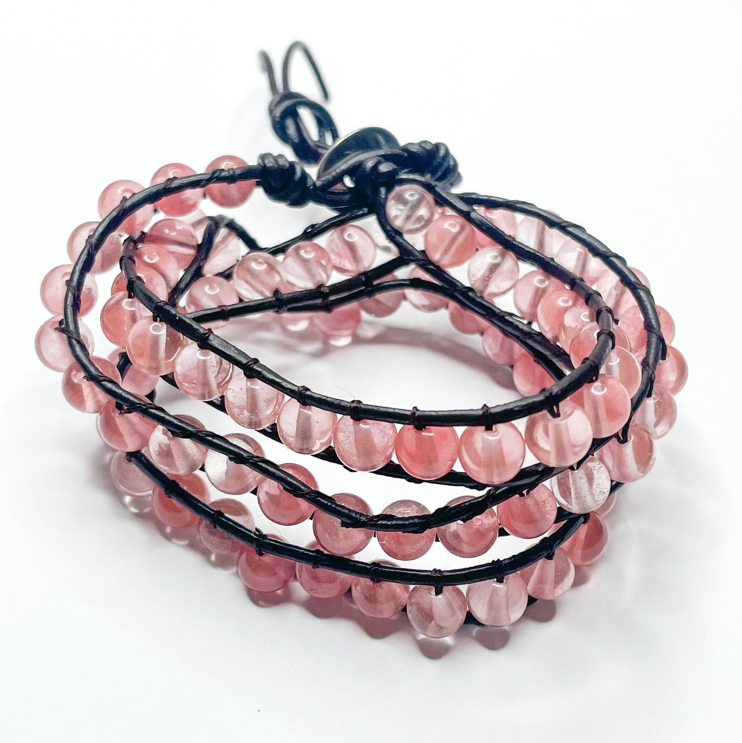 Strawberry Quartz Super Long Leather Wrap - 109