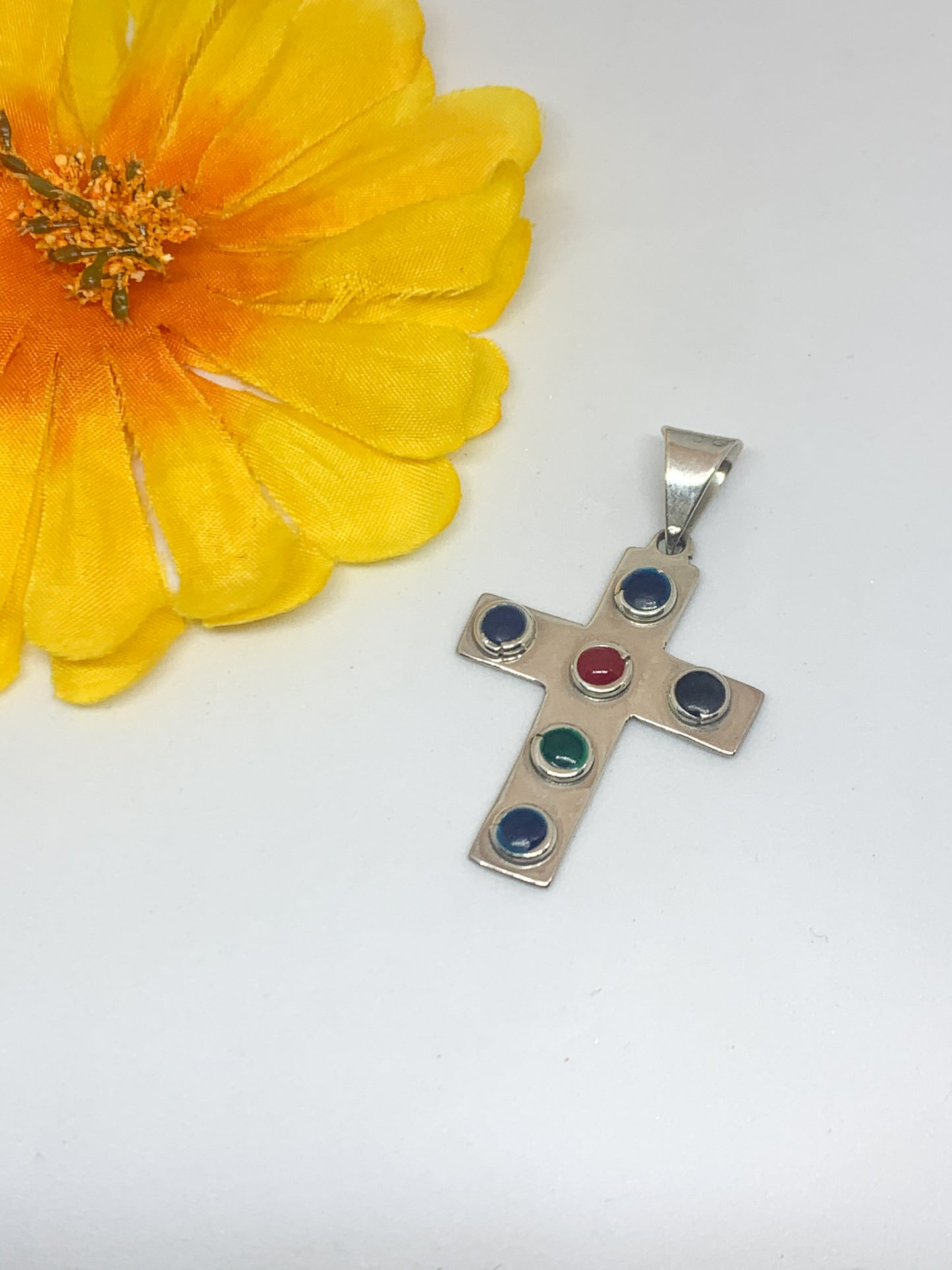 Multi Stone Cross Pendant-Solid Sterling Silver