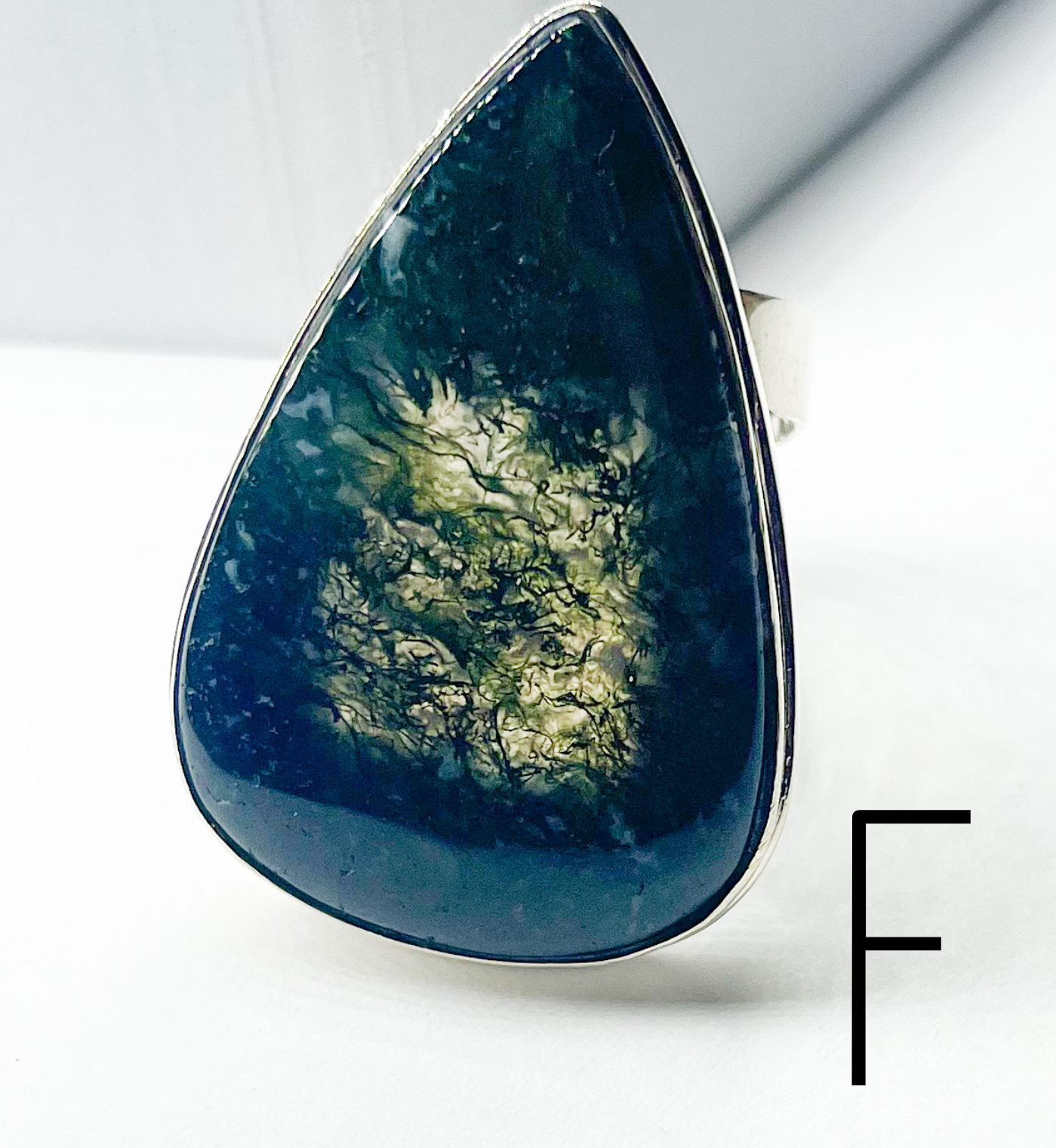 Moss Agate Statement Ring Flex Cuff-Solid Sterling Silver
